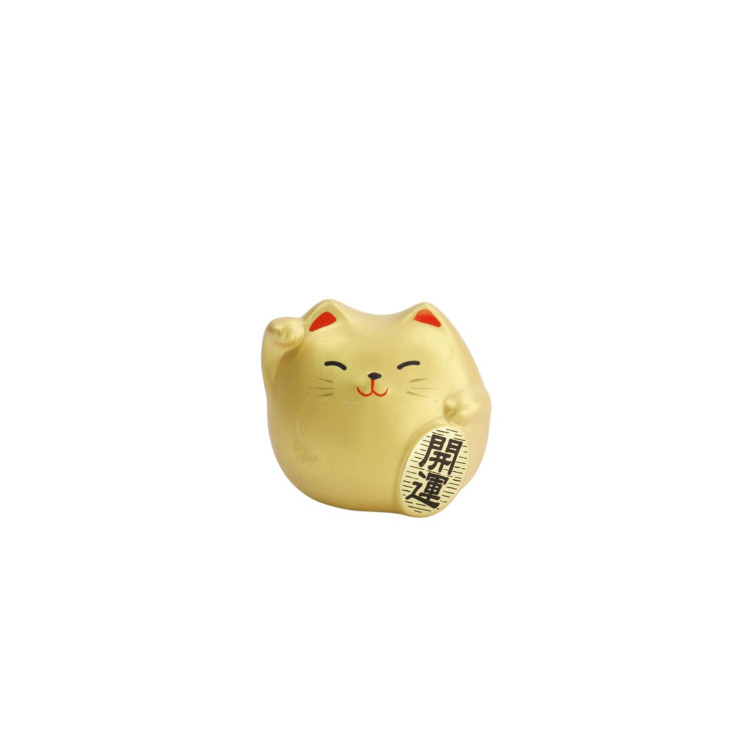Lucky Cat figur, guldfarvet - H5,5 cm